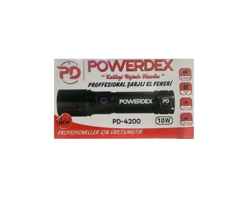 Yağmur Suyu Geçirmez 10WATT Süper LED Profesyonel Şarjlı El Feneri Powerdex PD-4200 Yağmur Suyu Geçirmez 10WATT Süper LED Profesyonel Şarjlı El Feneri Powerdex PD-4200