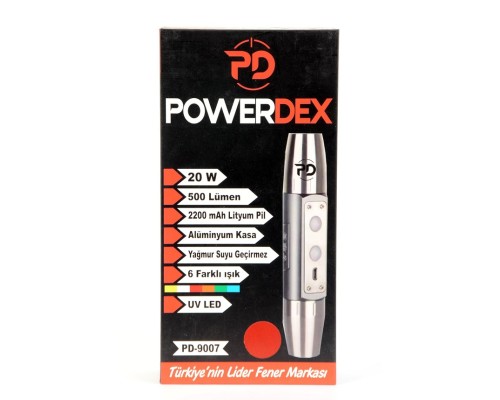 20 Watt 500 Lümen Ultraviyole LED Şarjlı El Feneri Powerdex Pd-9007