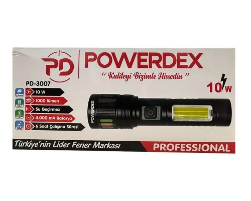 Zoomlu Şarjlı El Feneri 10W 1000 Lümen Powerdex PD-3007 Zoomlu Şarjlı El Feneri 10W 1000 Lümen Powerdex PD-3007