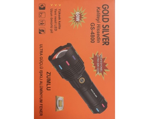 60W ZOOMLU SARJLI METAL EL FENERİ GOLD SİLVER GS-4800 60W ZOOMLU SARJLI METAL EL FENERİ GOLD SİLVER GS-4800
