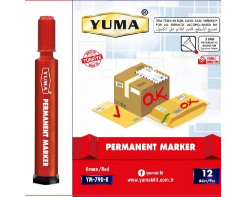 YUMA KOLİ KALEMİ KESİK UÇ 12 Lİ KIRMIZI
