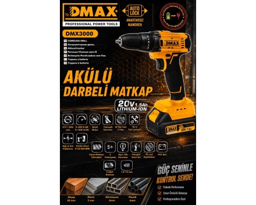 DMAX 3000 20V 1.5 AH AKÜLÜ DARBELİ MATKAP