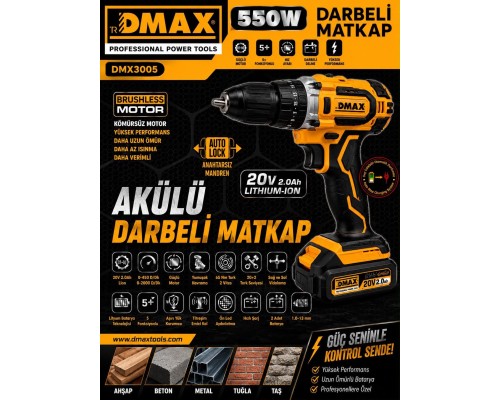 DMAX 3005 20V 2.0 AH AKÜLÜ DARBELİ MATKAP