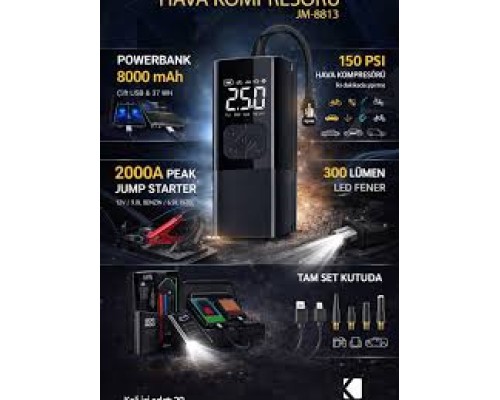 JM-8813 KOMPRESÖR AKÜ TAKVİYELİ FENERLİ